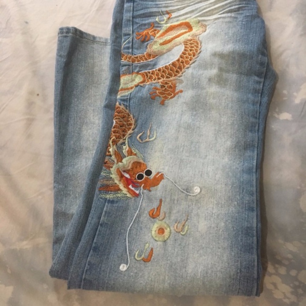 Dragon embroidered flare jeans